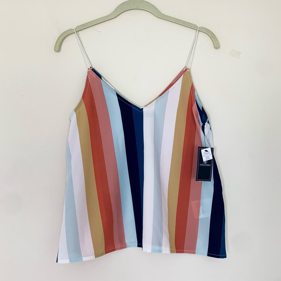 Volcom | “Flavor Up” Spaghetti Strap Striped Cropped V-neck Camisole Tank Top - Picture 2 of 16